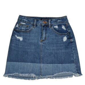Refuge Skirt Women X-Small Distressed Denim Mini Jeans Navy Two-tone XS